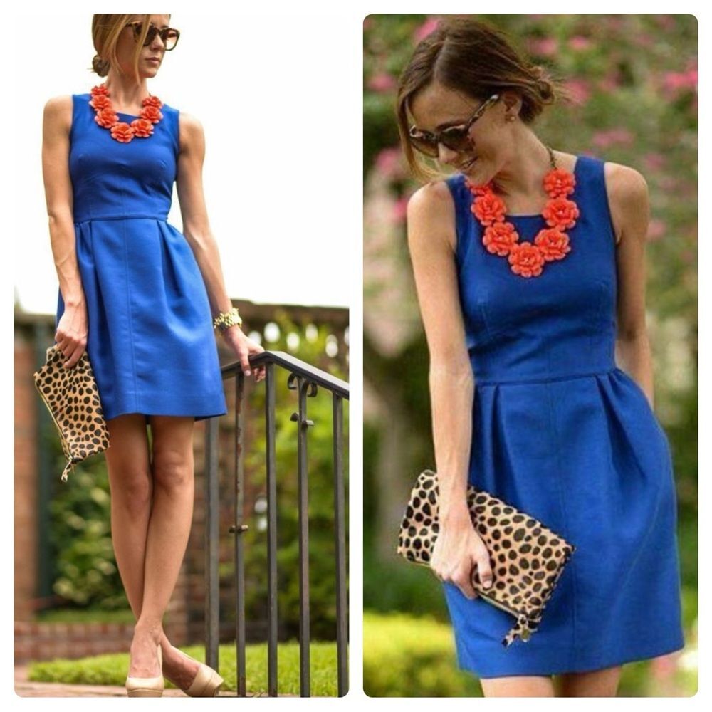 J.Crew cobalt blue wool blend corset waist dress with pockets size 6